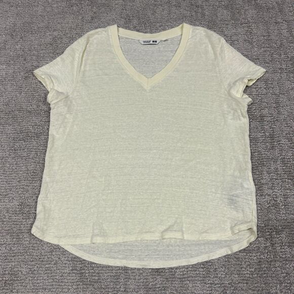 Comptoir des Cotonniers X Uniqlo Shirt Womens Large Linen Butter Yellow V Neck - Picture 1 of 4